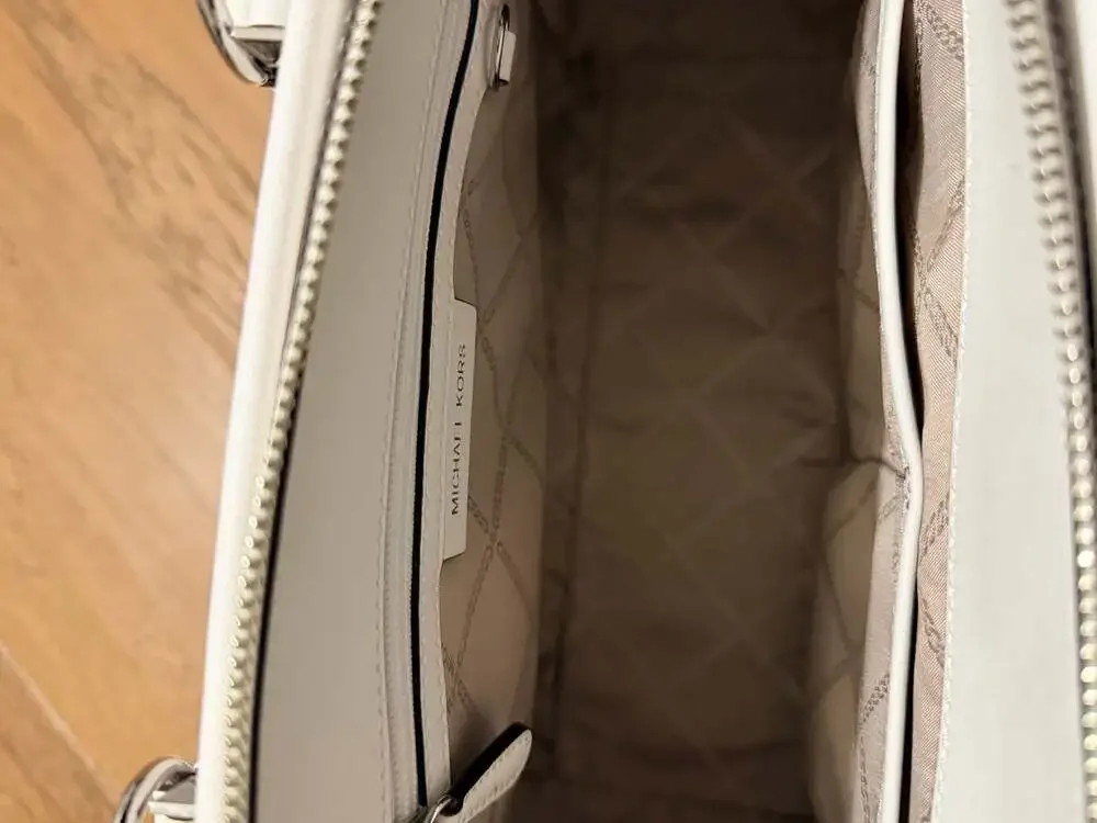 Michael Kors Marilyn Medium Saffiano Leather Satchel in Optic White